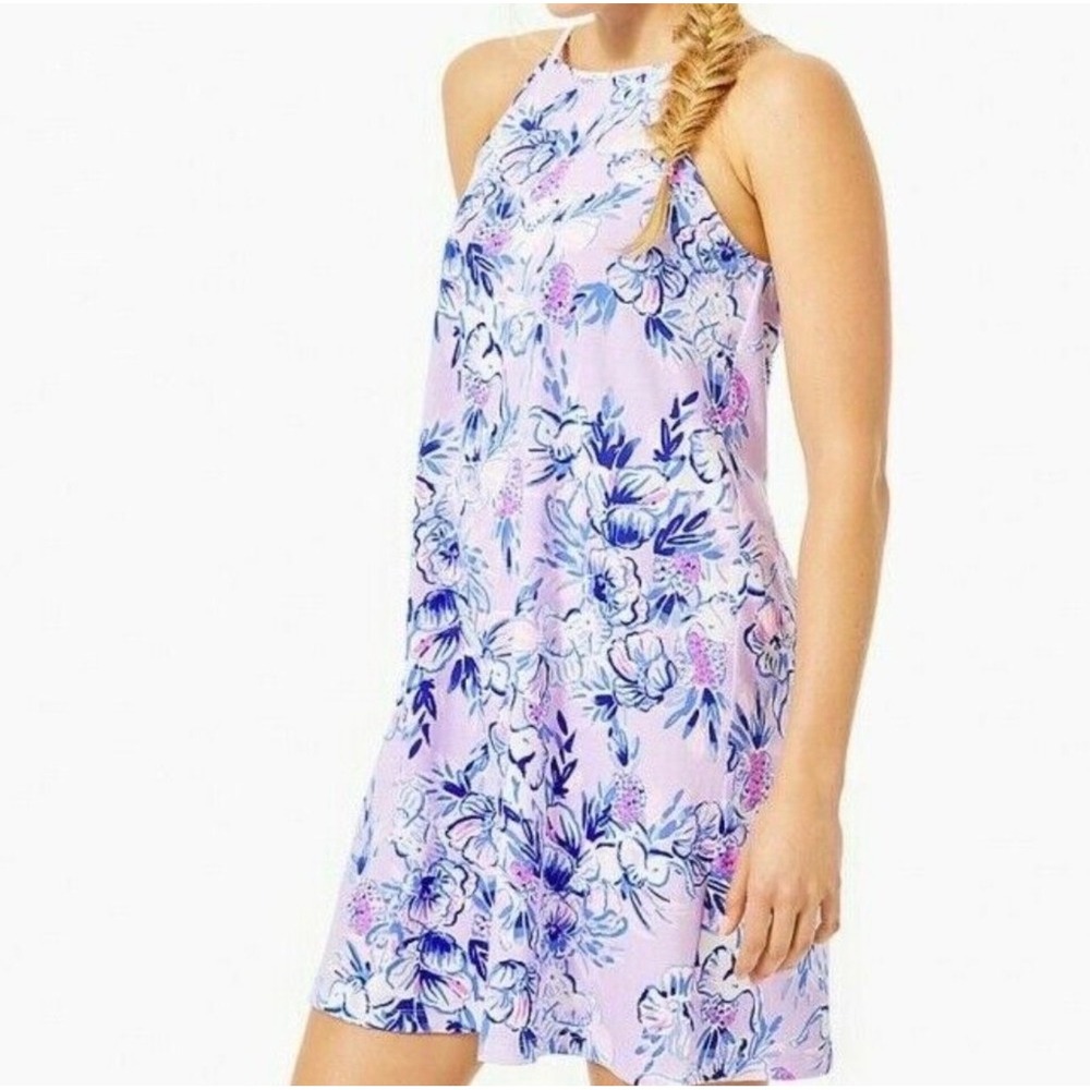 Lilly Pulitzer Floral Shift Dress Pink Blue White Pima‎ Cotton XL